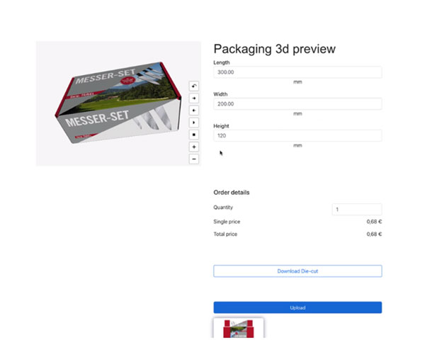 3D-Vorschau im Produkt für Dateiupload